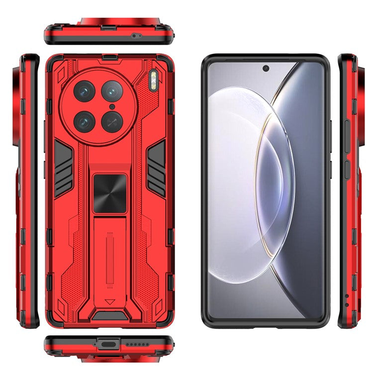 For vivo X90 Pro 5G Kickstand Cell Phone Case Hard PC Soft TPU Anti-drop Back Cover - Red