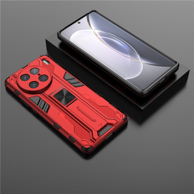 For vivo X90 Pro 5G Kickstand Cell Phone Case Hard PC Soft TPU Anti-drop Back Cover - Red