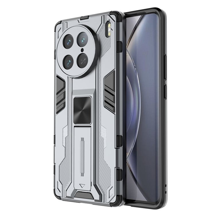 For vivo X90 Pro 5G Kickstand Cell Phone Case Hard PC Soft TPU Anti-drop Back Cover - Grey