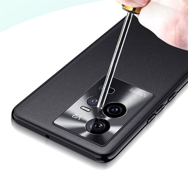 For vivo iQOO 11 5G PU Leather Coated Shock-absorbing TPU + PC Phone Cover Anti-scratch Drop-proof Case - Black