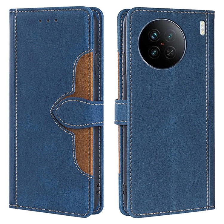 For vivo X90 5G Skin-touch Feeling Stand Wallet Case Anti-scratch PU Leather Straw Hat Design Phone Cover - Blue