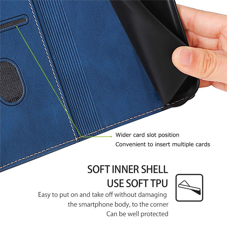 For vivo X90 5G Skin-touch Feeling Stand Wallet Case Anti-scratch PU Leather Straw Hat Design Phone Cover - Blue