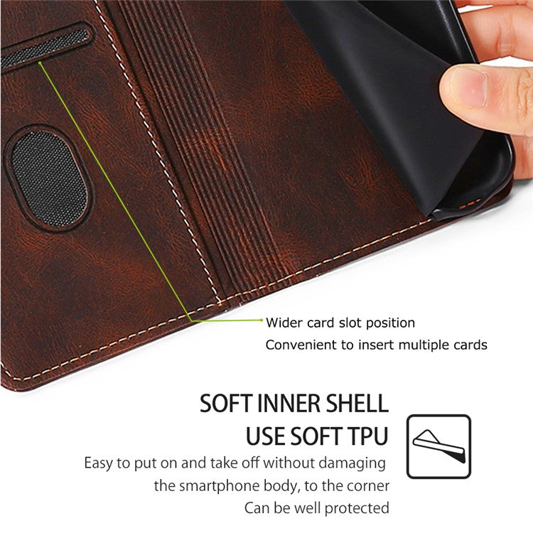 For vivo X90 5G Skin-touch Feeling Stand Wallet Case Anti-scratch PU Leather Straw Hat Design Phone Cover - Brown