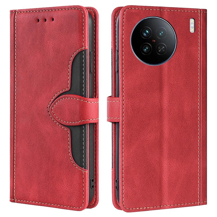 For vivo X90 5G Skin-touch Feeling Stand Wallet Case Anti-scratch PU Leather Straw Hat Design Phone Cover - Red