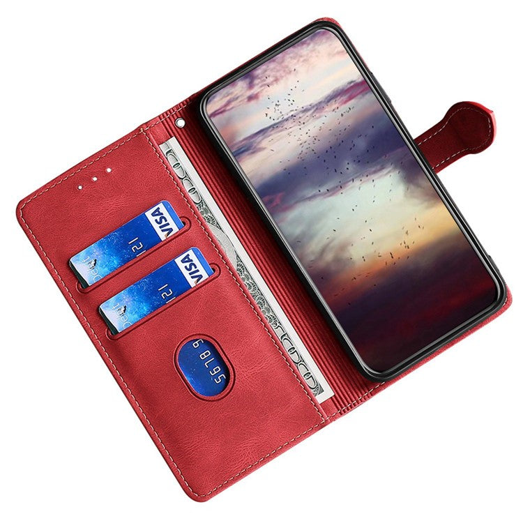 For vivo X90 5G Skin-touch Feeling Stand Wallet Case Anti-scratch PU Leather Straw Hat Design Phone Cover - Red