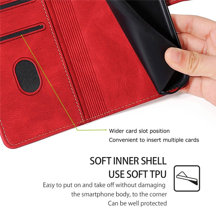 For vivo X90 5G Skin-touch Feeling Stand Wallet Case Anti-scratch PU Leather Straw Hat Design Phone Cover - Red