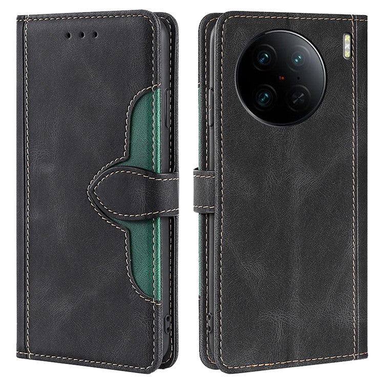 For vivo X90 Pro+ 5G Skin-touch Feeling Stand Wallet PU Leather Case Straw Hat Design Magnetic Clasp Phone Cover - Black