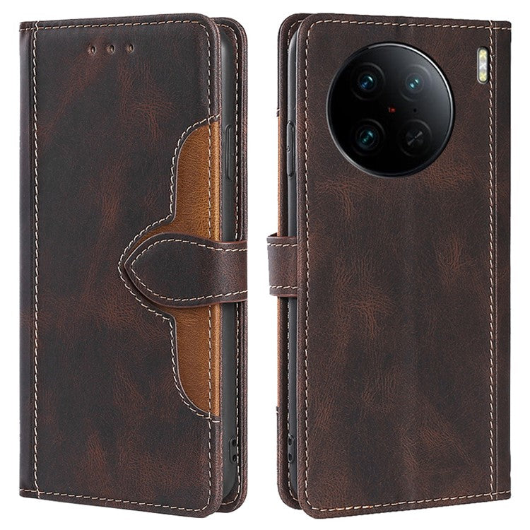 For vivo X90 Pro+ 5G Skin-touch Feeling Stand Wallet PU Leather Case Straw Hat Design Magnetic Clasp Phone Cover - Brown