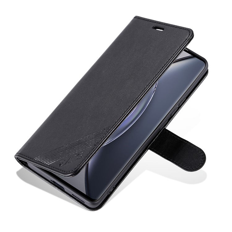 AZNS Textured PU Leather Stand Case for vivo X90 5G, Magnetic Clasp Shockproof Wallet Phone Cover - Black