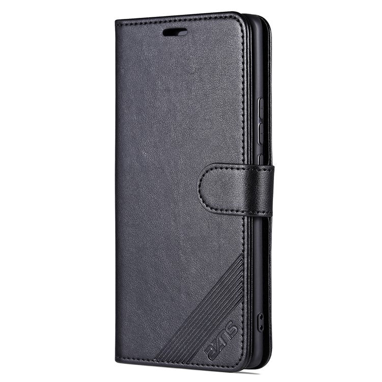 AZNS Textured PU Leather Stand Case for vivo X90 5G, Magnetic Clasp Shockproof Wallet Phone Cover - Black