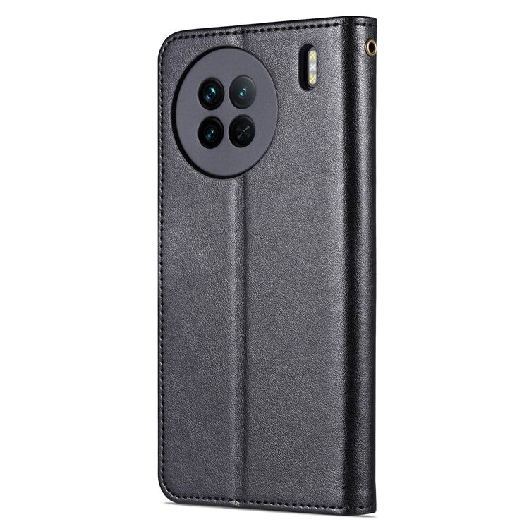 AZNS Textured PU Leather Stand Case for vivo X90 5G, Magnetic Clasp Shockproof Wallet Phone Cover - Black