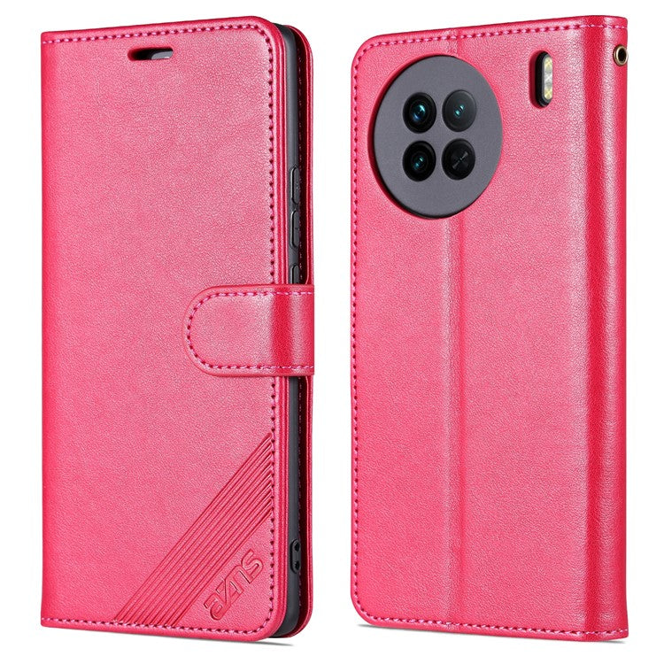 AZNS Textured PU Leather Stand Case for vivo X90 5G, Magnetic Clasp Shockproof Wallet Phone Cover - Red