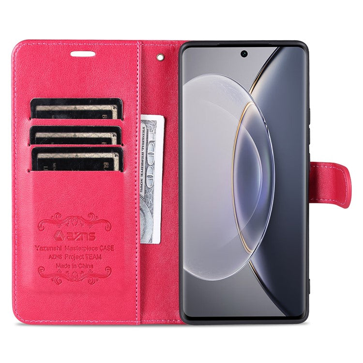 AZNS Textured PU Leather Stand Case for vivo X90 5G, Magnetic Clasp Shockproof Wallet Phone Cover - Red