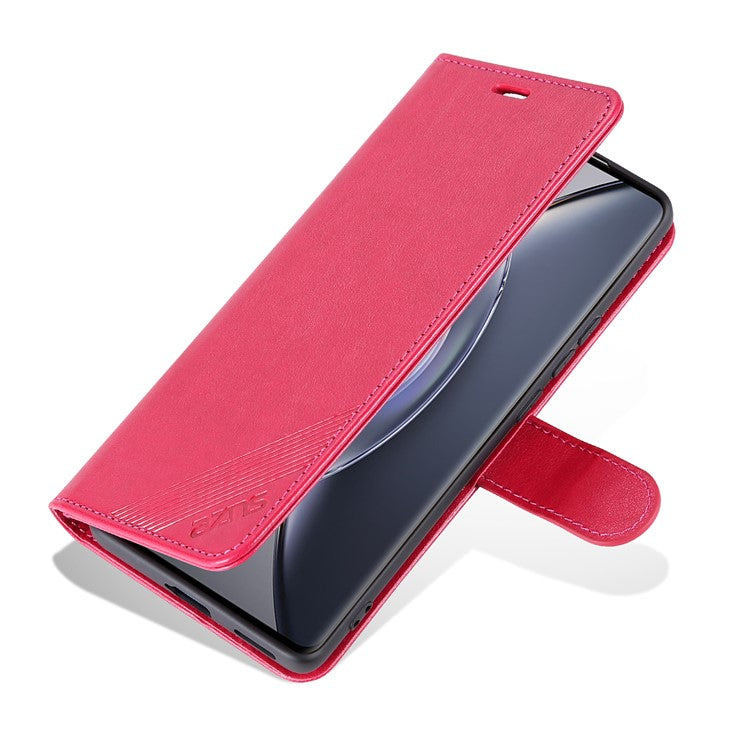 AZNS Textured PU Leather Stand Case for vivo X90 5G, Magnetic Clasp Shockproof Wallet Phone Cover - Red