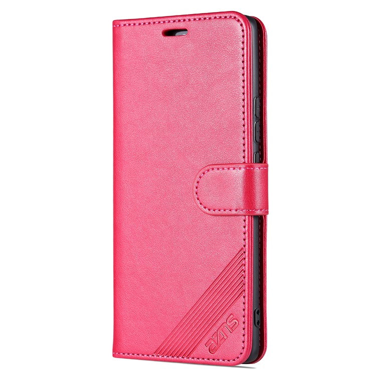 AZNS Textured PU Leather Stand Case for vivo X90 5G, Magnetic Clasp Shockproof Wallet Phone Cover - Red