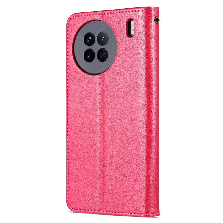 AZNS Textured PU Leather Stand Case for vivo X90 5G, Magnetic Clasp Shockproof Wallet Phone Cover - Red