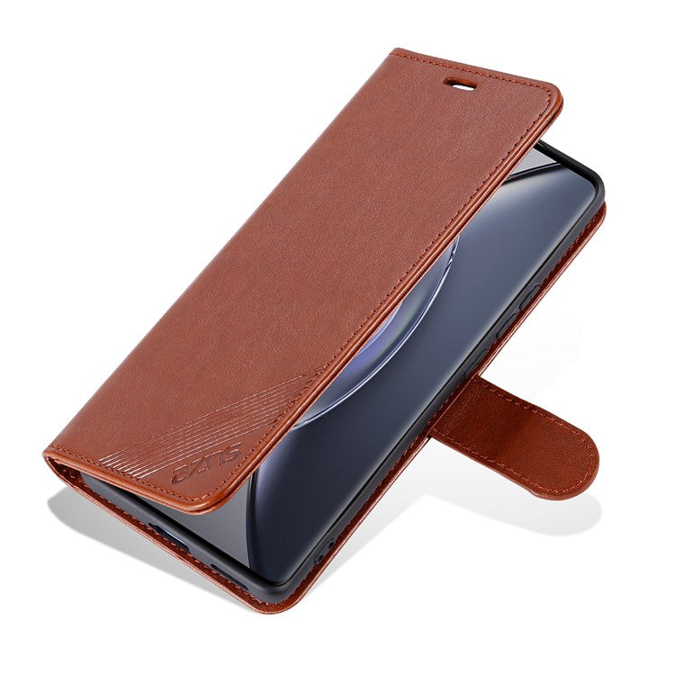 AZNS Textured PU Leather Stand Case for vivo X90 5G, Magnetic Clasp Shockproof Wallet Phone Cover - Brown