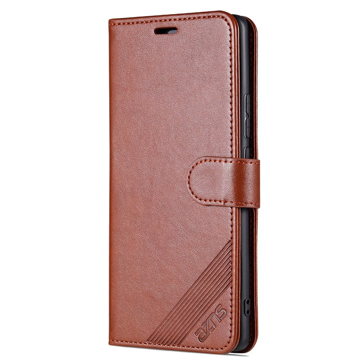 AZNS Textured PU Leather Stand Case for vivo X90 5G, Magnetic Clasp Shockproof Wallet Phone Cover - Brown