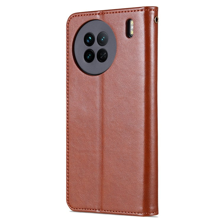 AZNS Textured PU Leather Stand Case for vivo X90 5G, Magnetic Clasp Shockproof Wallet Phone Cover - Brown