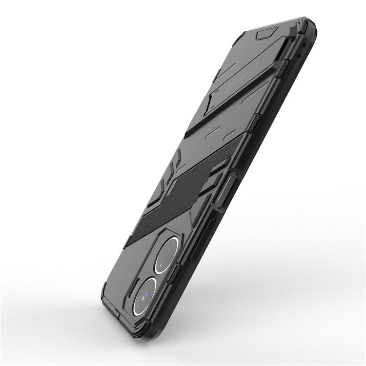 For vivo Y16 4G Kickstand Phone Case Dual-Layer Design Soft TPU Hard PC Shockproof Protective Cover - Black