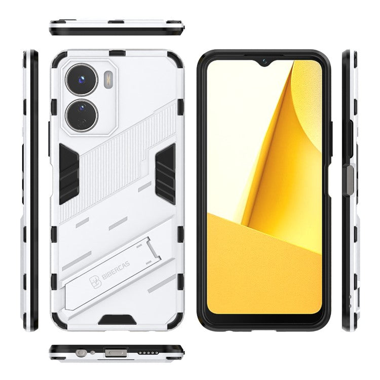 For vivo Y16 4G Kickstand Phone Case Dual-Layer Design Soft TPU Hard PC Shockproof Protective Cover - White