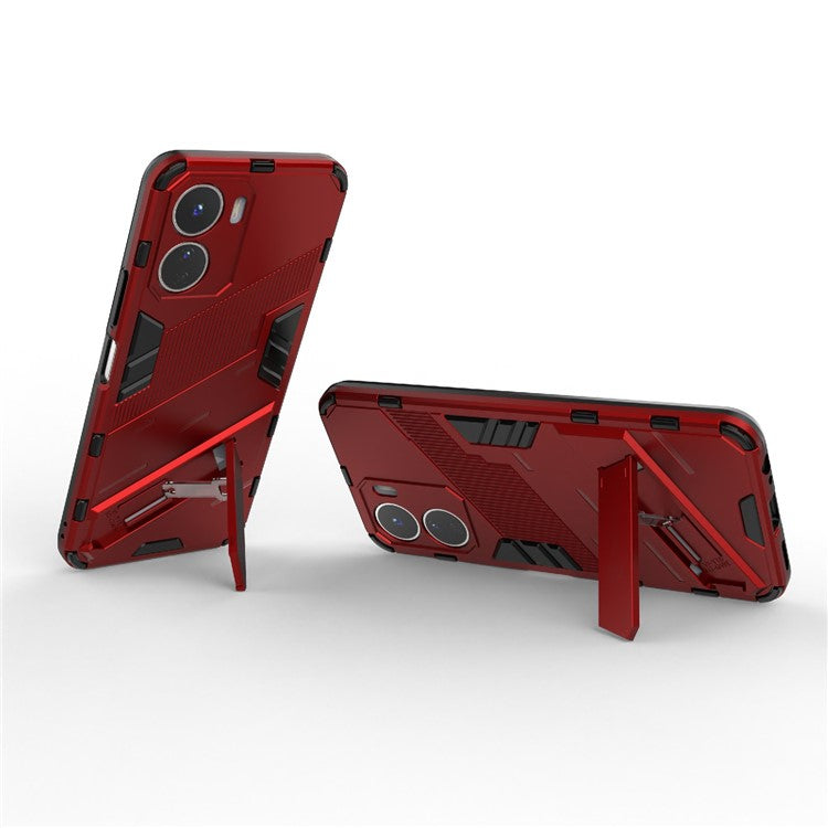 For vivo Y16 4G Kickstand Phone Case Dual-Layer Design Soft TPU Hard PC Shockproof Protective Cover - Red