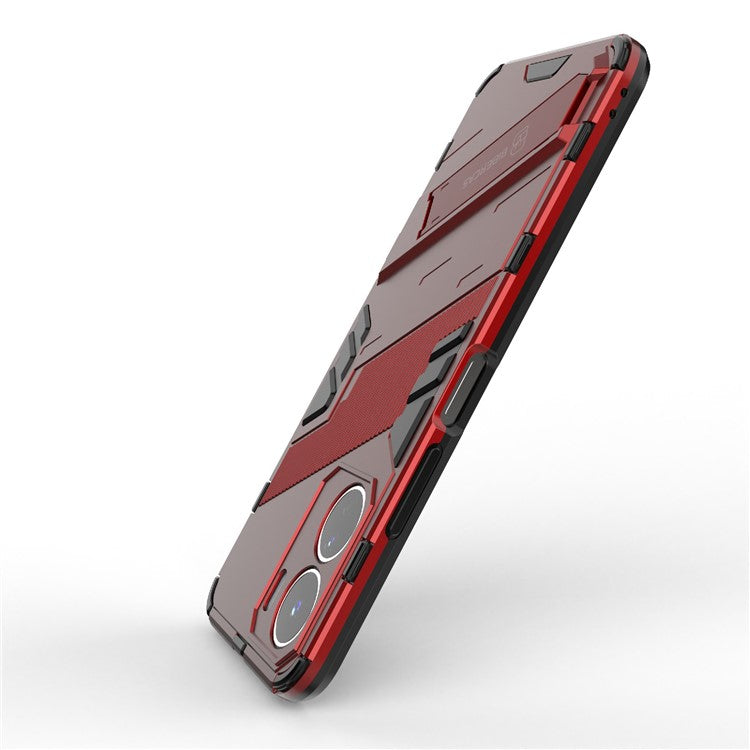 For vivo Y16 4G Kickstand Phone Case Dual-Layer Design Soft TPU Hard PC Shockproof Protective Cover - Red