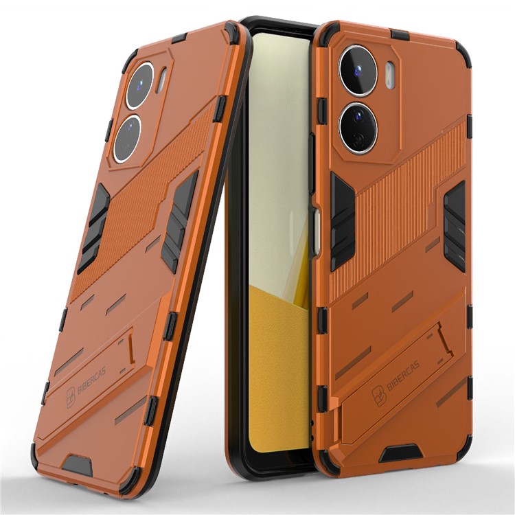 For vivo Y16 4G Kickstand Phone Case Dual-Layer Design Soft TPU Hard PC Shockproof Protective Cover - Orange