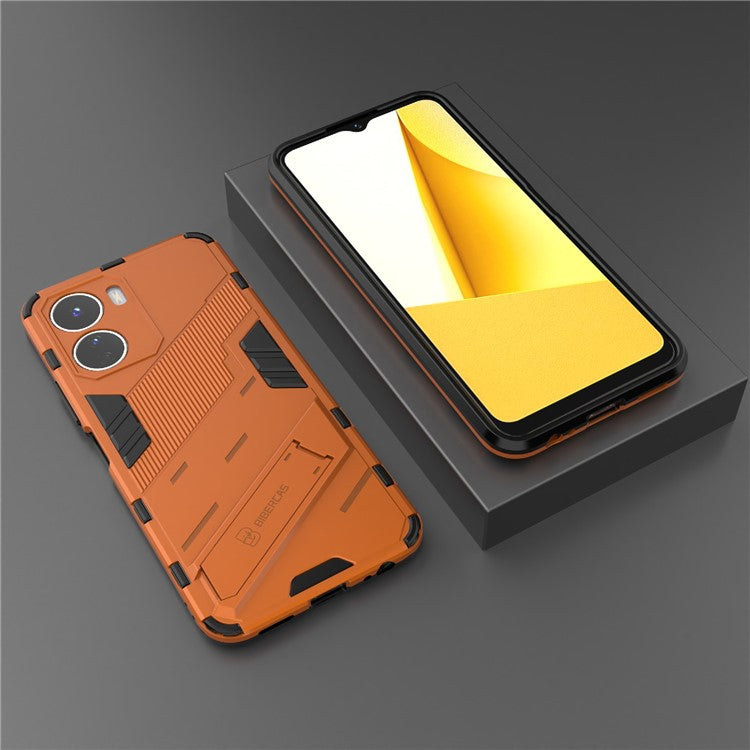 For vivo Y16 4G Kickstand Phone Case Dual-Layer Design Soft TPU Hard PC Shockproof Protective Cover - Orange