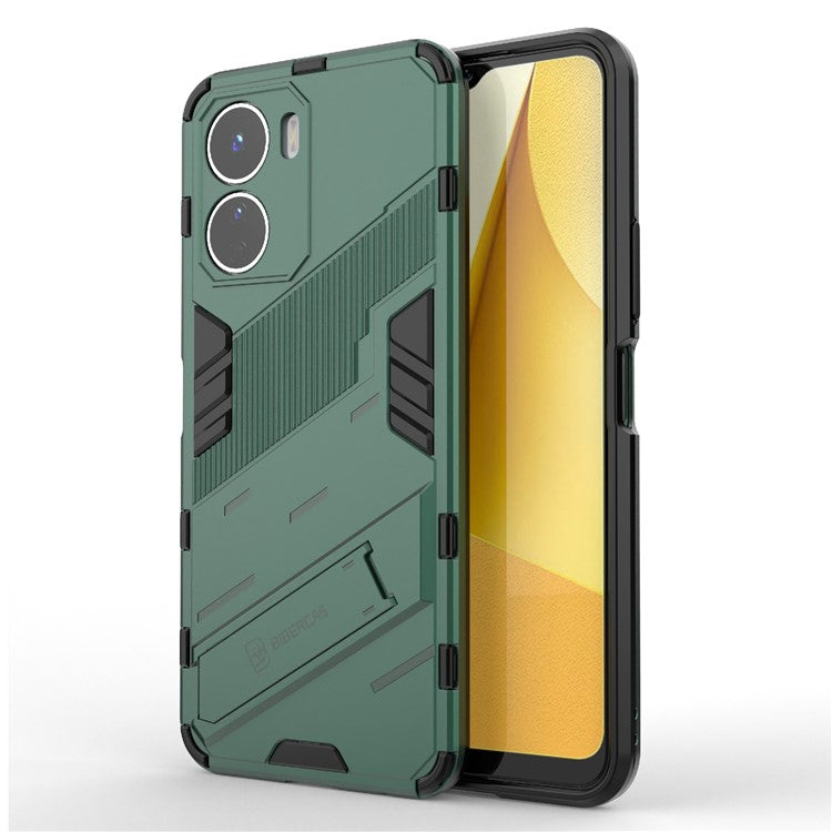 For vivo Y16 4G Kickstand Phone Case Dual-Layer Design Soft TPU Hard PC Shockproof Protective Cover - Green