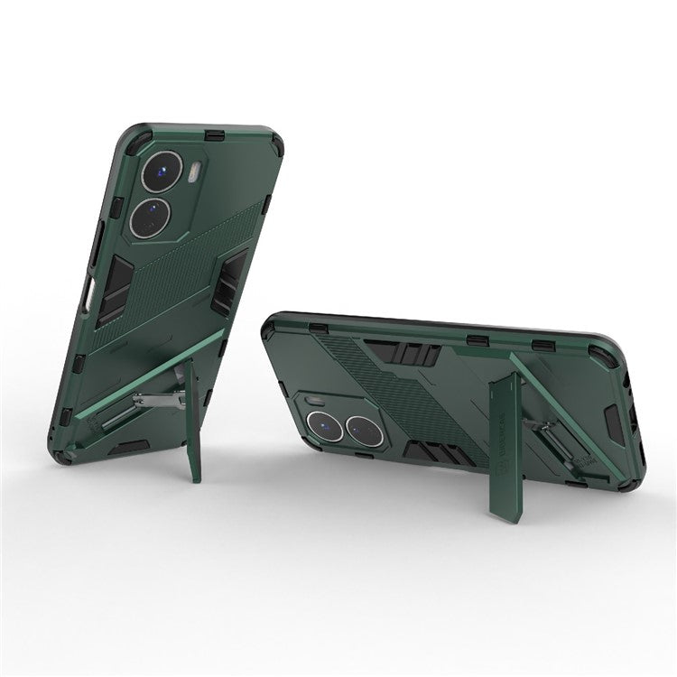 For vivo Y16 4G Kickstand Phone Case Dual-Layer Design Soft TPU Hard PC Shockproof Protective Cover - Green