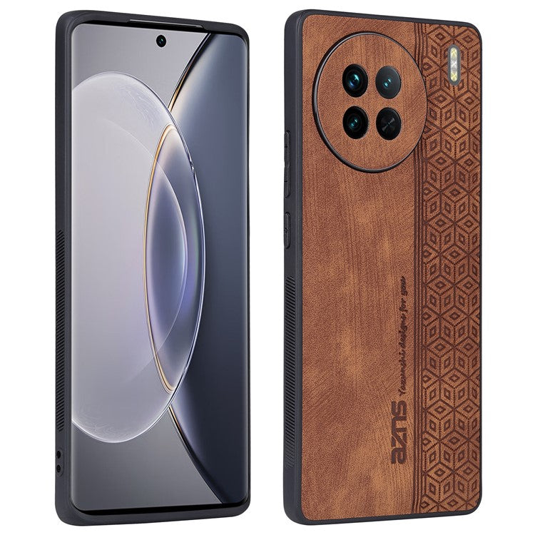 AZNS For vivo X90 5G Imprinted Pattern Protective Phone Case Anti-fall PU Leather Coated TPU Phone Back Cover - Brown