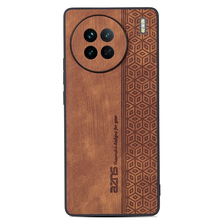 AZNS For vivo X90 5G Imprinted Pattern Protective Phone Case Anti-fall PU Leather Coated TPU Phone Back Cover - Brown