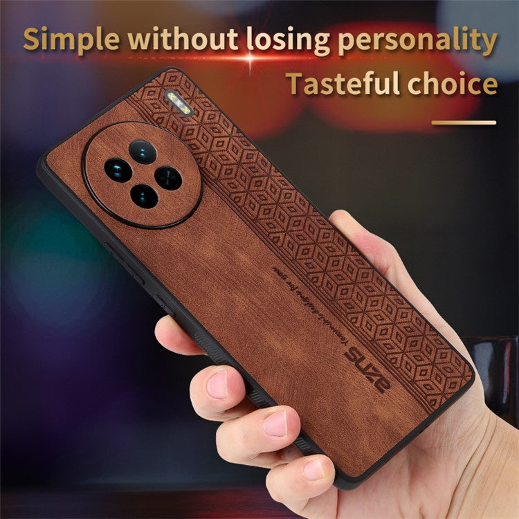 AZNS For vivo X90 5G Imprinted Pattern Protective Phone Case Anti-fall PU Leather Coated TPU Phone Back Cover - Brown