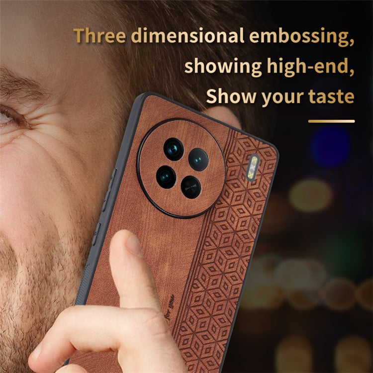 AZNS For vivo X90 5G Imprinted Pattern Protective Phone Case Anti-fall PU Leather Coated TPU Phone Back Cover - Brown