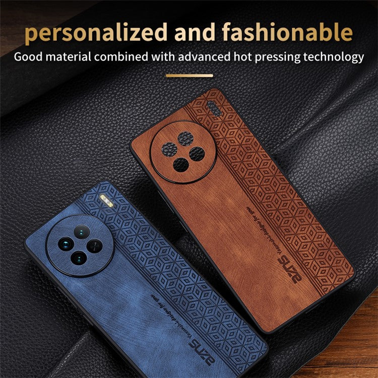 AZNS For vivo X90 5G Imprinted Pattern Protective Phone Case Anti-fall PU Leather Coated TPU Phone Back Cover - Brown