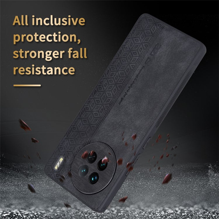 AZNS For vivo X90 5G Imprinted Pattern Protective Phone Case Anti-fall PU Leather Coated TPU Phone Back Cover - Brown