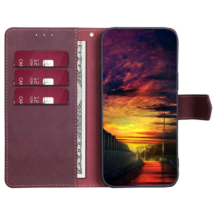 For vivo X90 Pro 5G Cowhide Texture PU Leather Flip Phone Case RFID Blocking Wallet Stand Magnetic Folio Cover - Wine Red