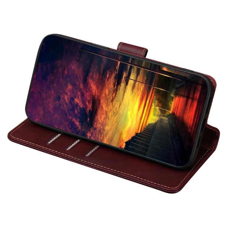 For vivo X90 Pro 5G Cowhide Texture PU Leather Flip Phone Case RFID Blocking Wallet Stand Magnetic Folio Cover - Wine Red