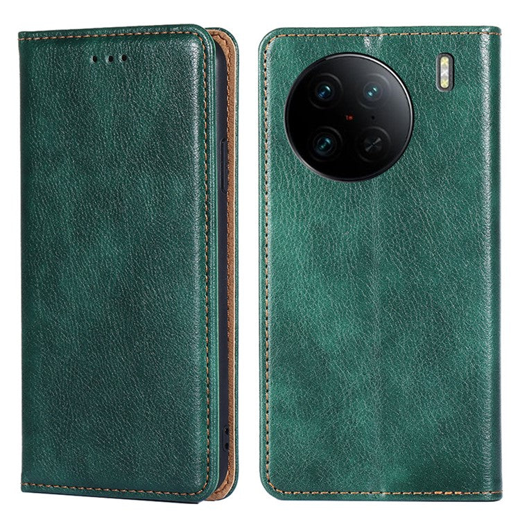 Cell Phone Cover for vivo X90 Pro 5G, Anti-Scratch Foldable Stand Wallet PU Leather Phone Case Magnetic Auto-closing Shell - Green