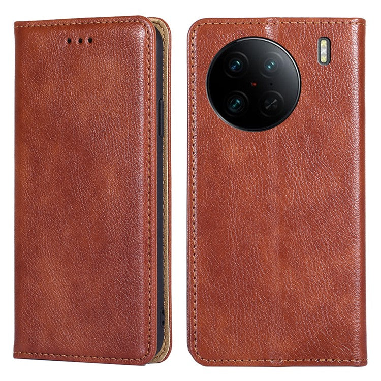 Cell Phone Cover for vivo X90 Pro 5G, Anti-Scratch Foldable Stand Wallet PU Leather Phone Case Magnetic Auto-closing Shell - Brown