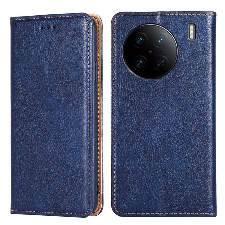 Cell Phone Cover for vivo X90 Pro 5G, Anti-Scratch Foldable Stand Wallet PU Leather Phone Case Magnetic Auto-closing Shell - Blue