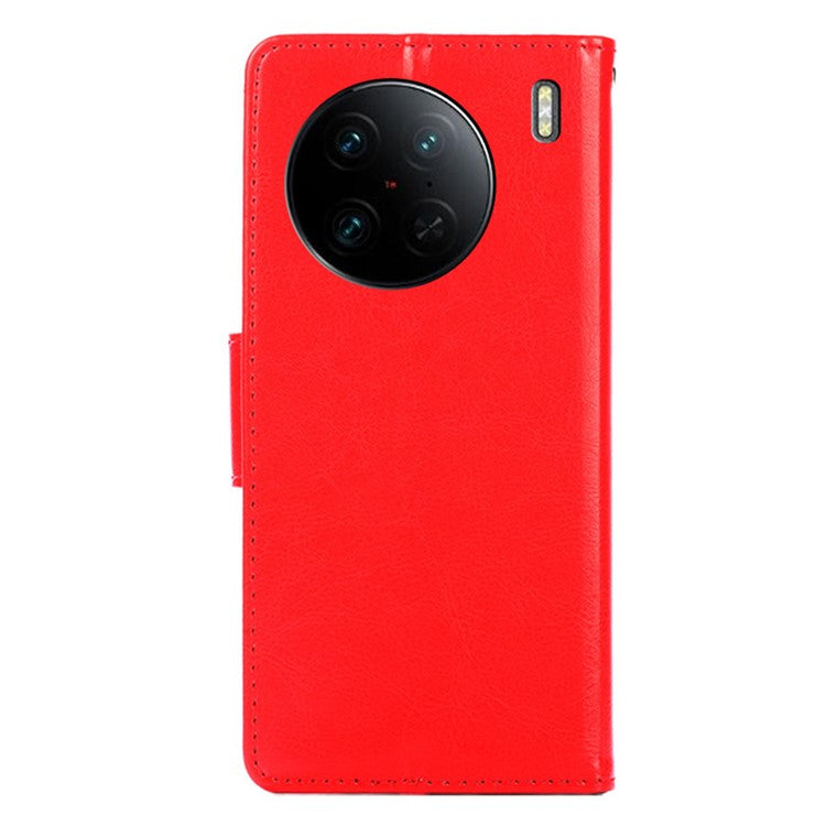 For vivo X90 Pro 5G Shockproof Textured PU Leather Phone Case Stand Wallet Cell Phone Protection Cover - Red