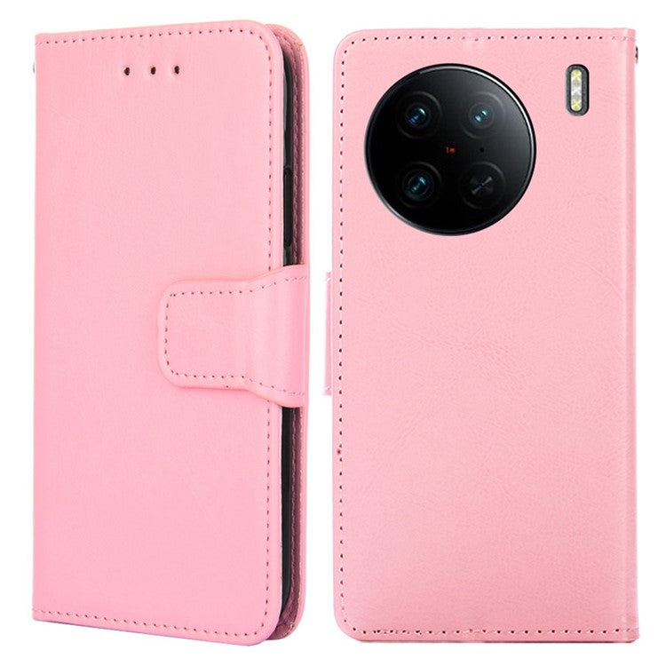 For vivo X90 Pro 5G Shockproof Textured PU Leather Phone Case Stand Wallet Cell Phone Protection Cover - Pink