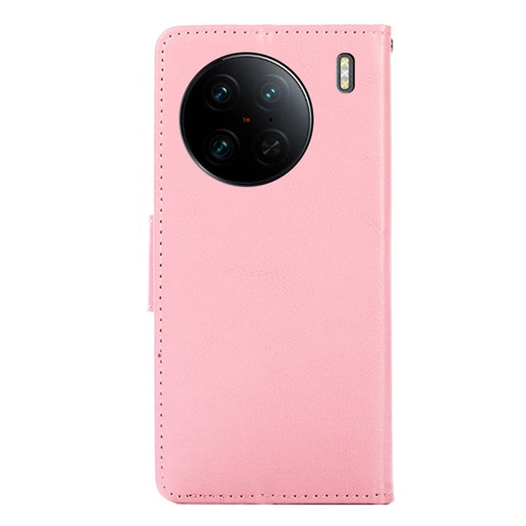 For vivo X90 Pro 5G Shockproof Textured PU Leather Phone Case Stand Wallet Cell Phone Protection Cover - Pink