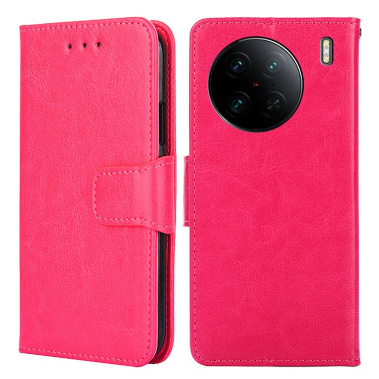 For vivo X90 Pro 5G Shockproof Textured PU Leather Phone Case Stand Wallet Cell Phone Protection Cover - Rose