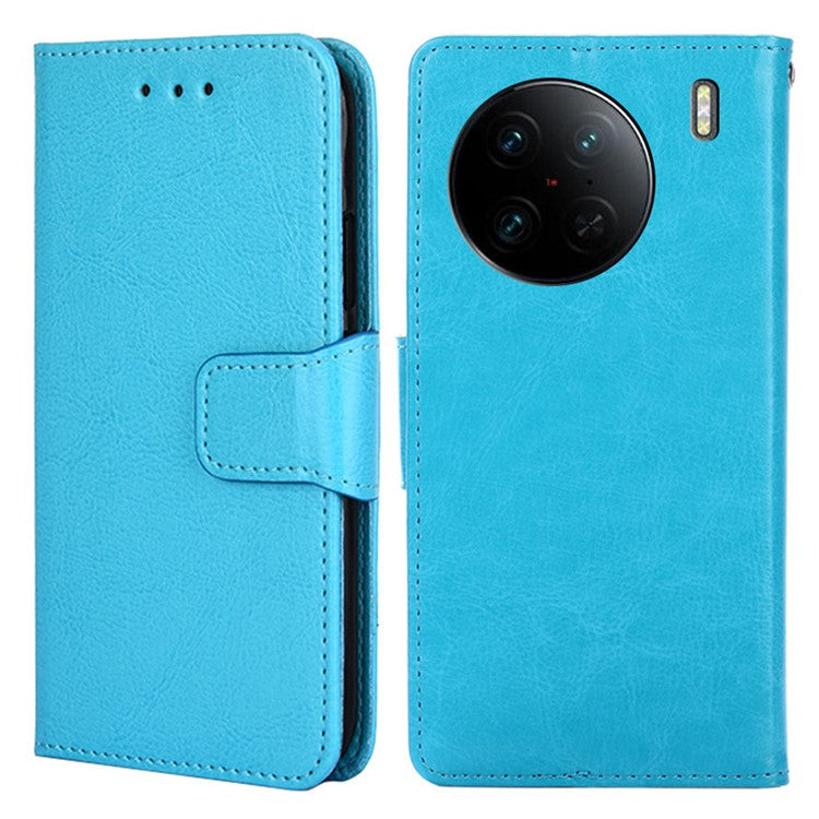 For vivo X90 Pro 5G Shockproof Textured PU Leather Phone Case Stand Wallet Cell Phone Protection Cover - Baby Blue