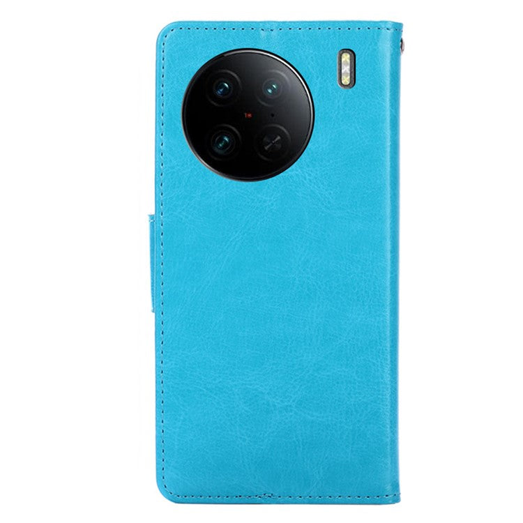 For vivo X90 Pro 5G Shockproof Textured PU Leather Phone Case Stand Wallet Cell Phone Protection Cover - Baby Blue