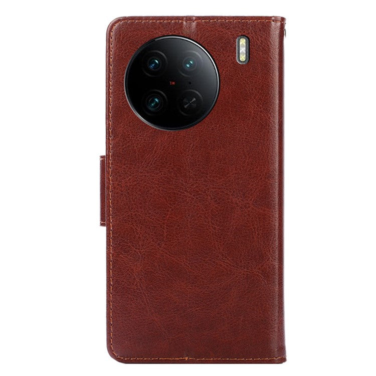 For vivo X90 Pro 5G Shockproof Textured PU Leather Phone Case Stand Wallet Cell Phone Protection Cover - Brown