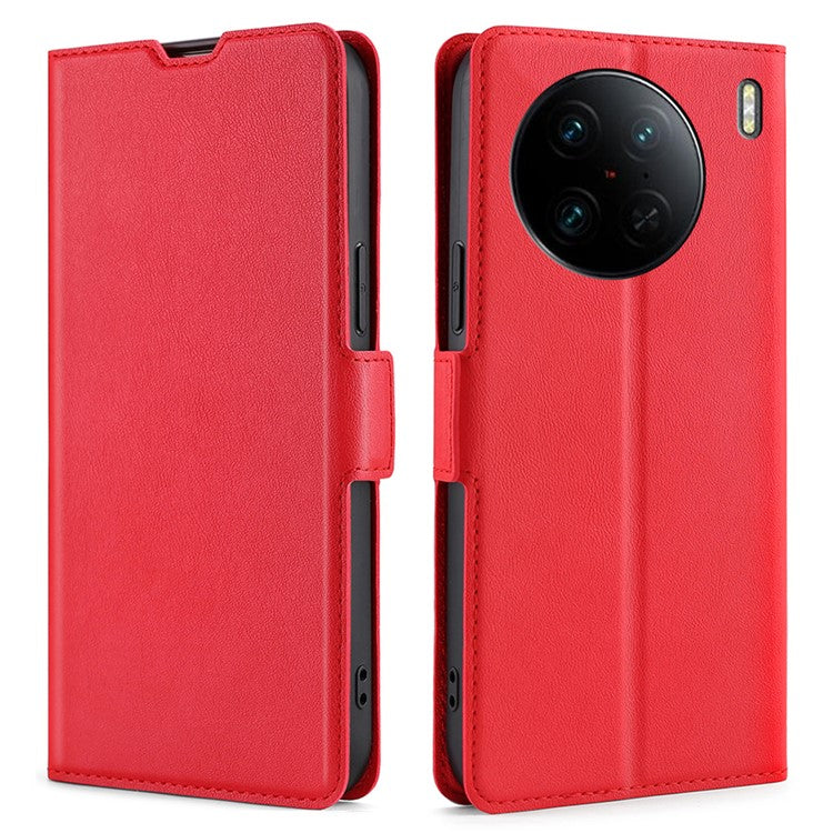 For vivo X90 Pro 5G Shockproof Phone Case PU Leather Foldable Stand Card Holder Magnetic Closure Phone Cover - Red